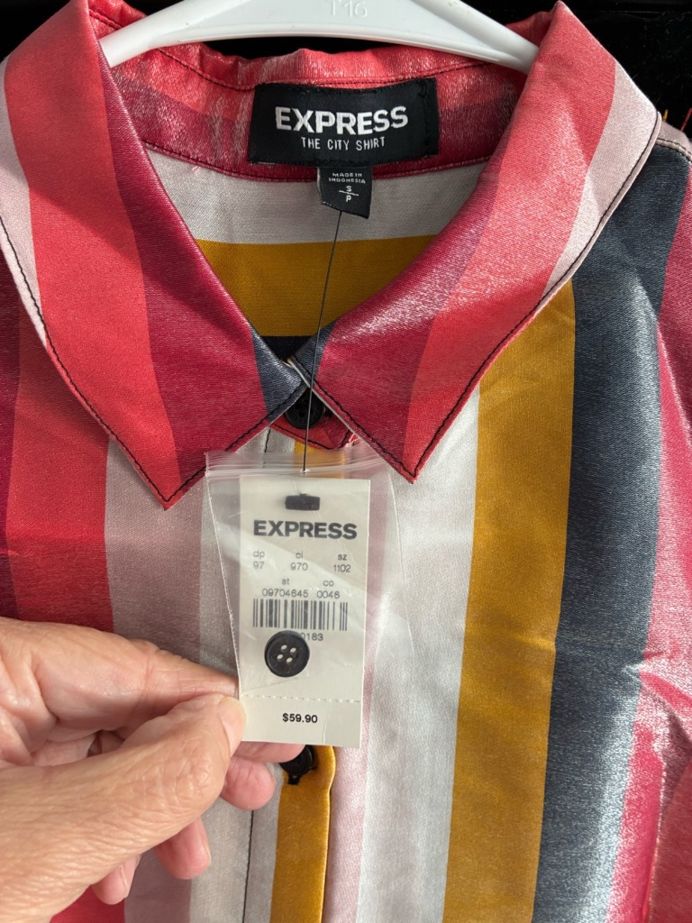 Express Multicolor Vertical Stripe Shirt - Pink, Yellow, Black, White - Picture 8 of 10